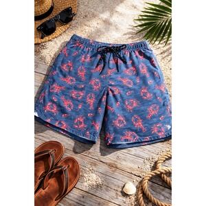SALT LIFE Swim Trunks Men's S Blue Crab Lobster Beach Lined Board Shorts Pockets